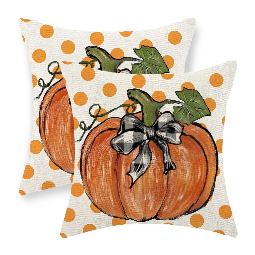 Gohdiwh Fall Pillow Covers 20X20 Set Of 2 Orange Pumpkin Leaf And Polka Dot Fall Decor Pillowcase Autumn Thanksgiving Decorative