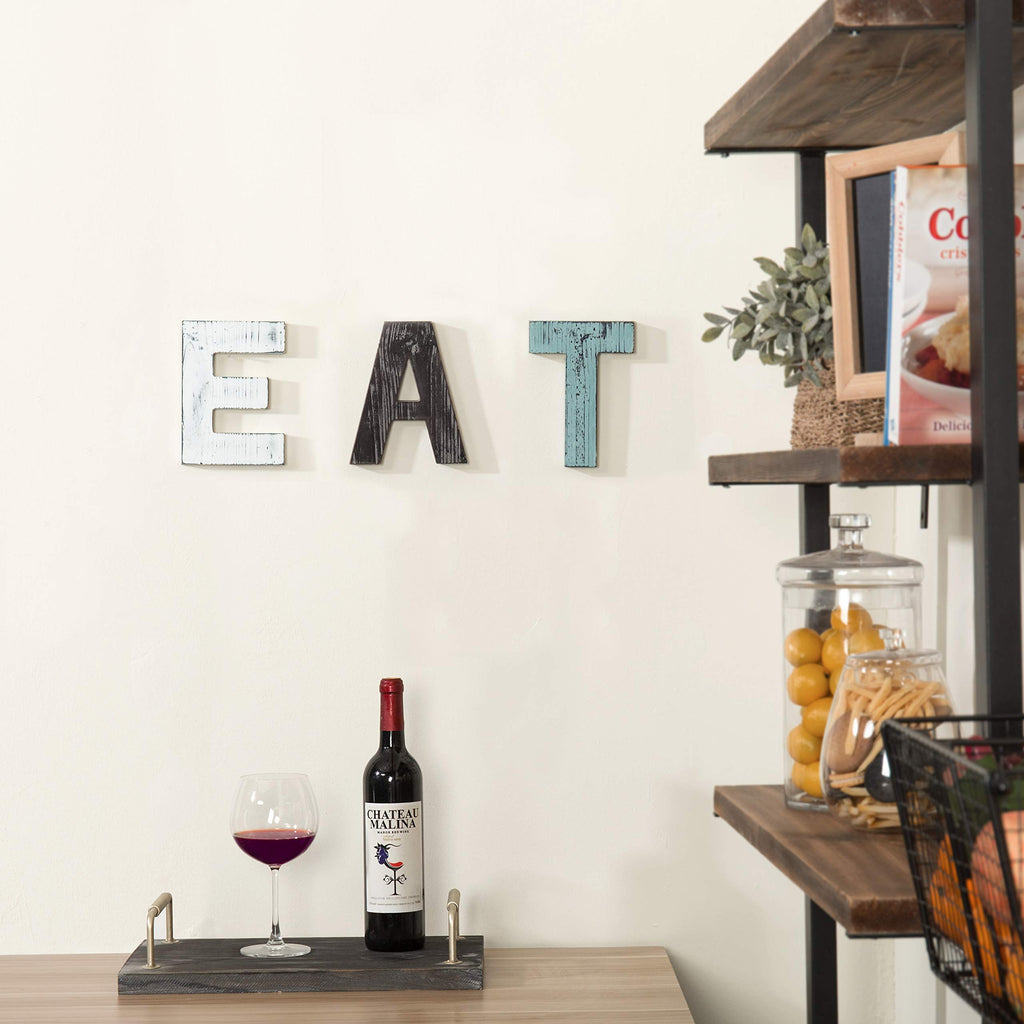 Mygift Wall Mounted Multicolored Solid Wood Letter Eat Cutout Block Wall Sign, Rearrange Letters To Tea, Kitchen Farmhouse Above