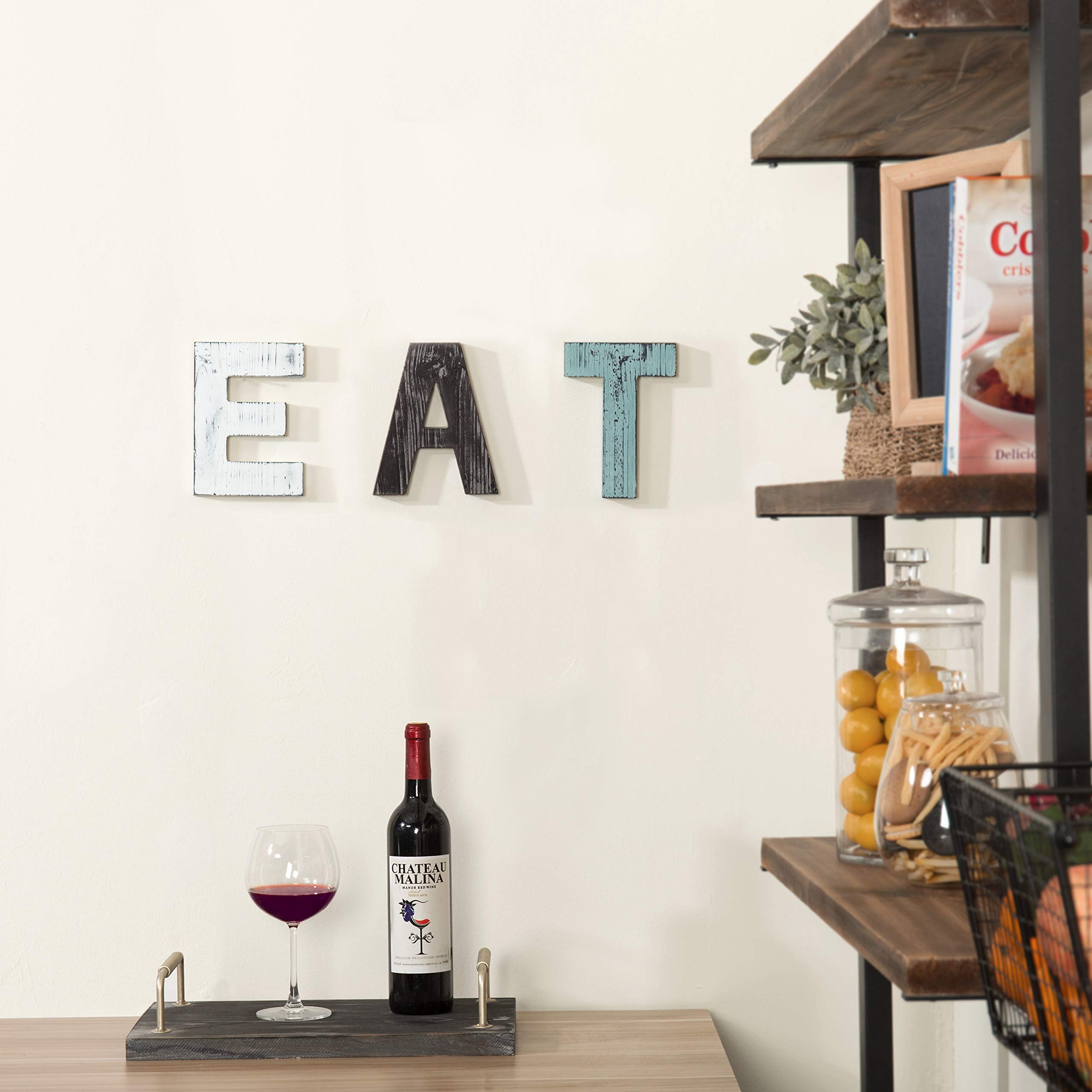 Mygift Wall Mounted Multicolored Solid Wood Letter Eat Cutout Block Wall Sign, Rearrange Letters To Tea, Kitchen Farmhouse Above