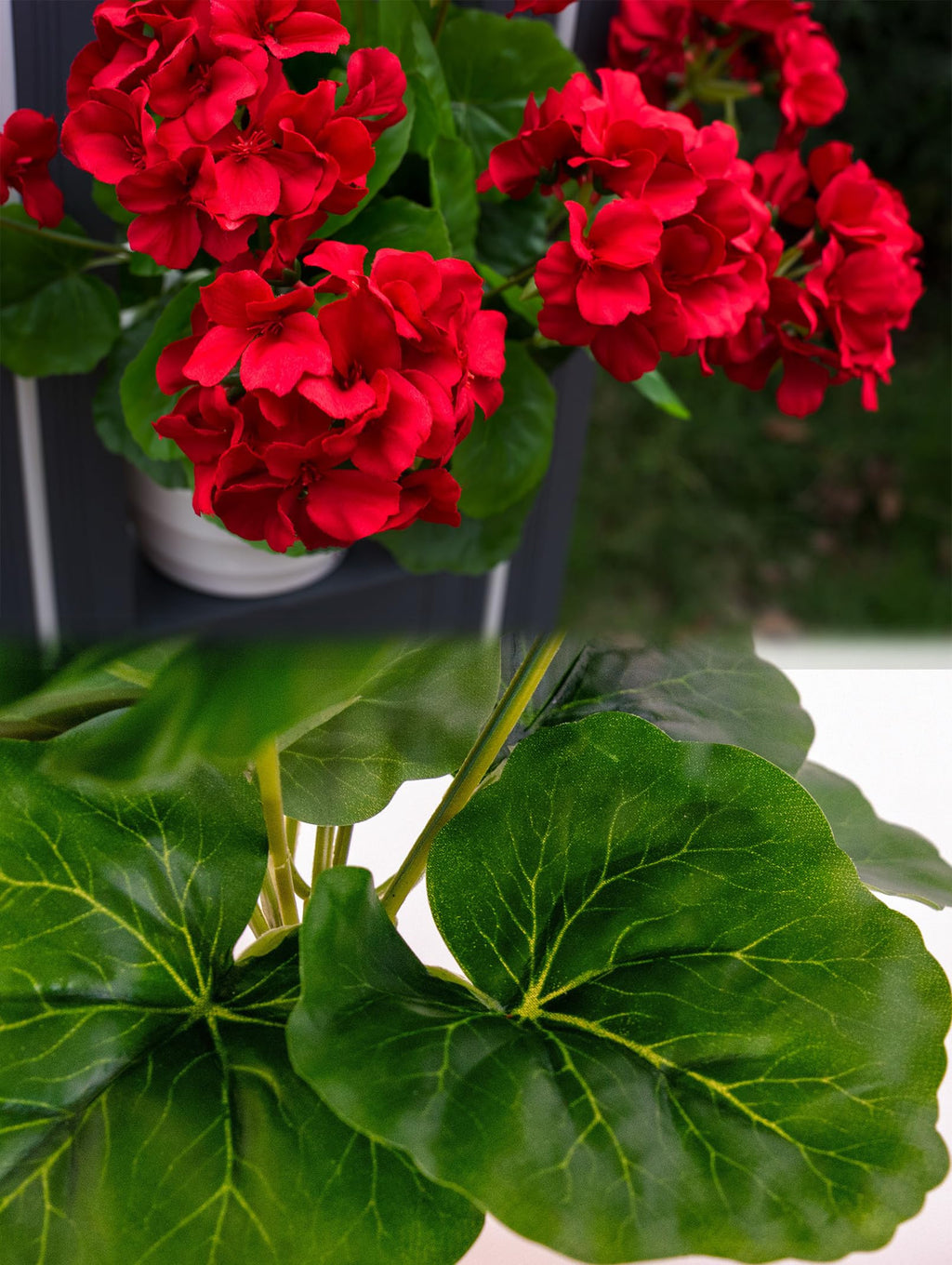 Mumiko Artificial Geraniums Silk Flowers, 18'' Ruby Red, 2PCS for Home Outdoor Garden Decor