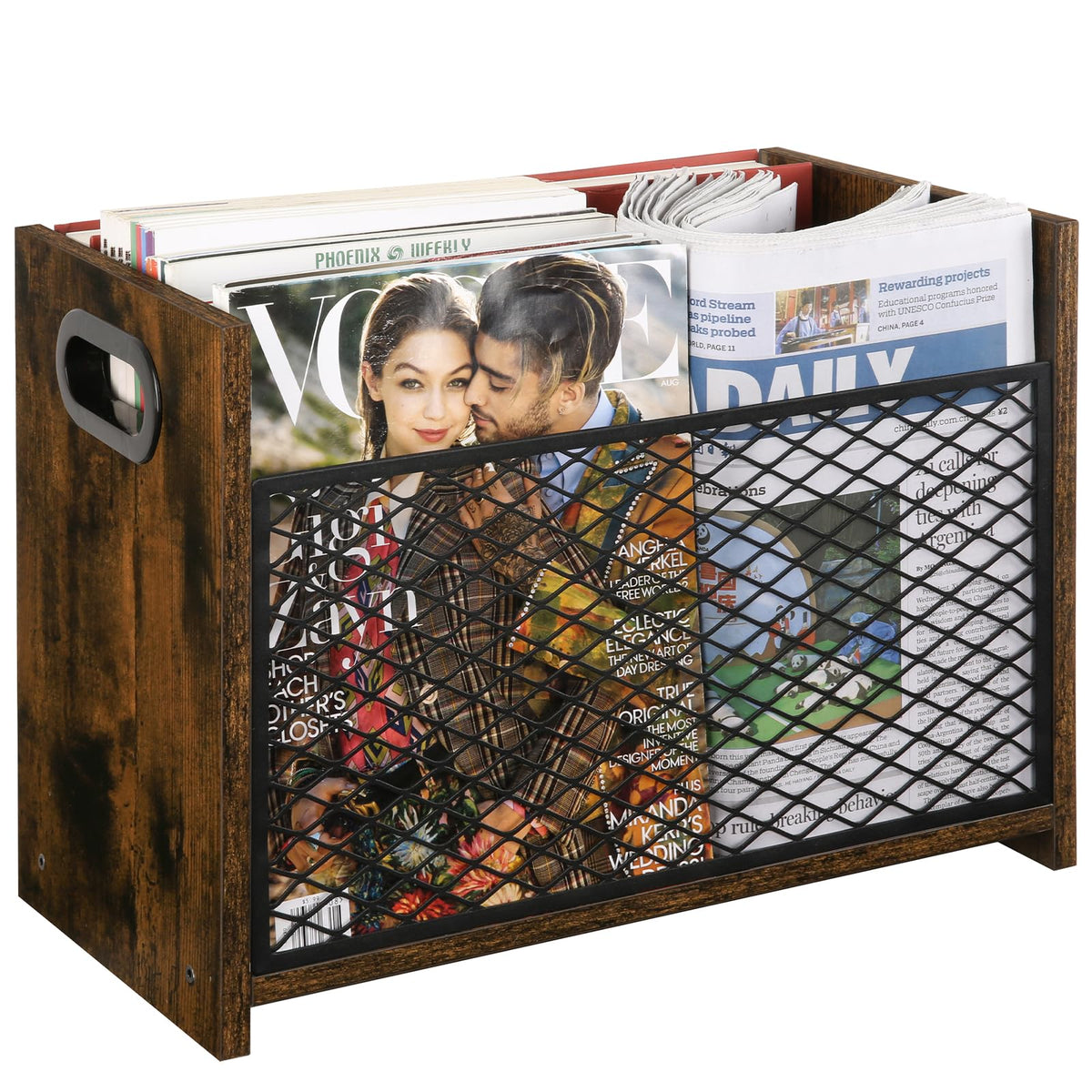 YINMIT Magazine Holder, Magazine Rack for Desktop and Home Office, Farmhouse File Storage Basket for Letters, Magazines, Books, 