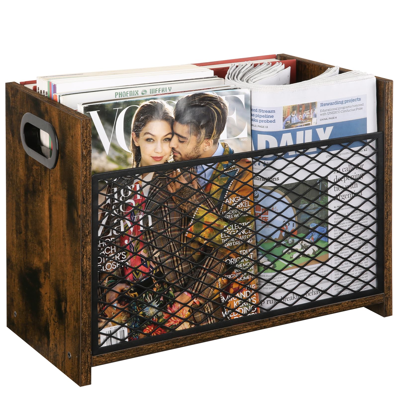 YINMIT Magazine Holder, Magazine Rack for Desktop and Home Office, Farmhouse File Storage Basket for Letters, Magazines, Books, 