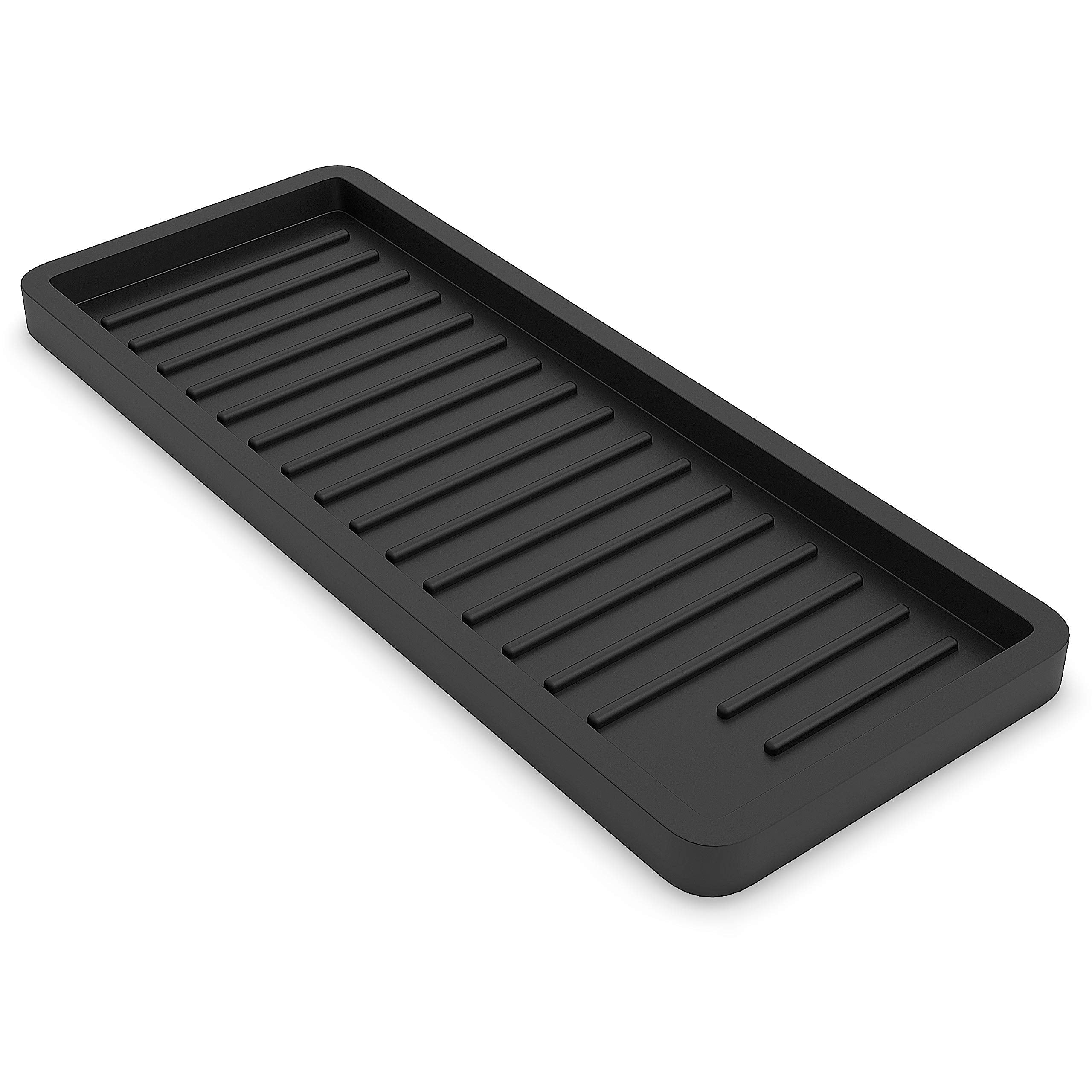 ZAPPOWARE Silicone Kitchen Sink Caddy Sponge Holder 12'x4.7', Black - Bathroom Vanity Tray Organizer, Soap Tray for Dish Scrub