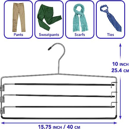 4-Tier Folding Pants Hanger with Non-Slip Padded Bars, Chrome Steel