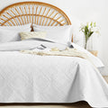 Flymme Full/Queen Size Quilt Bedding Set,White Lightweight Microfiber Soft Bedspread,Retro Botanical Floral Leaf & Geometric Gri
