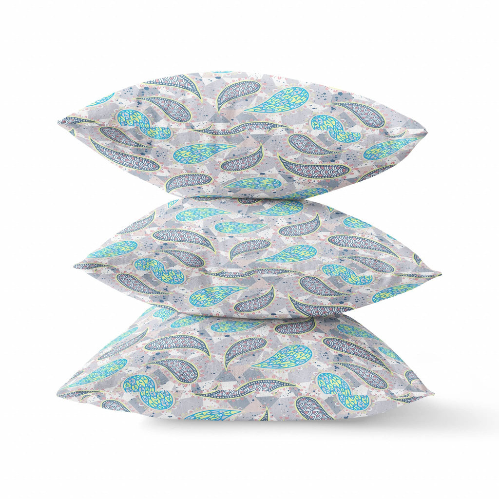 HomeRoots Cream Grey 18â€ Gray Green Boho Paisley Zippered Suede Throw Pillow