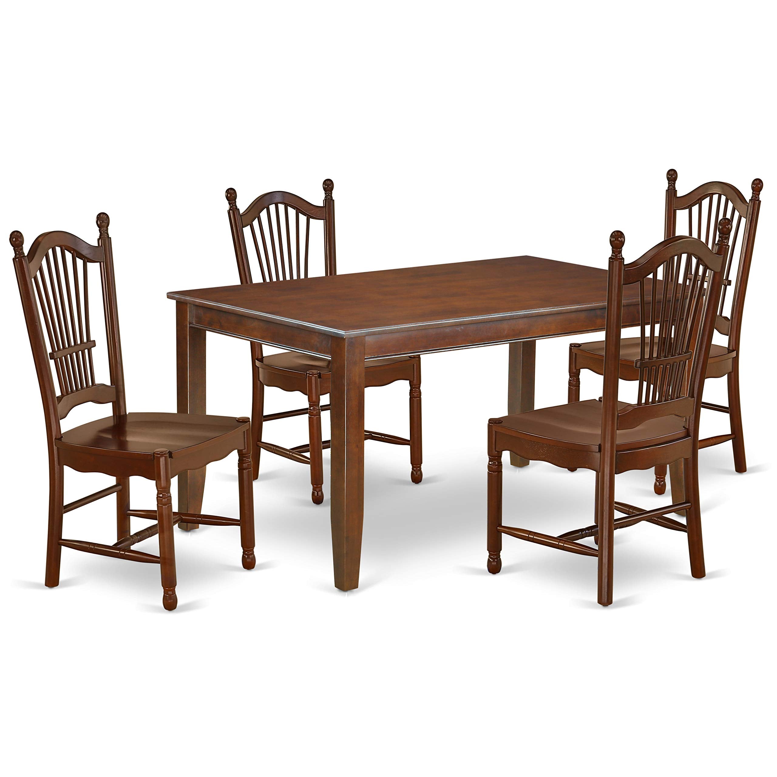 East West Furniture Dudo5-Mah-W Dudley 5 Piece Kitchen Set For 4 Includes A Rectangle Dining Room Table And 4 Solid Wood Seat Chairs, 36X60 Inch, Mahogany