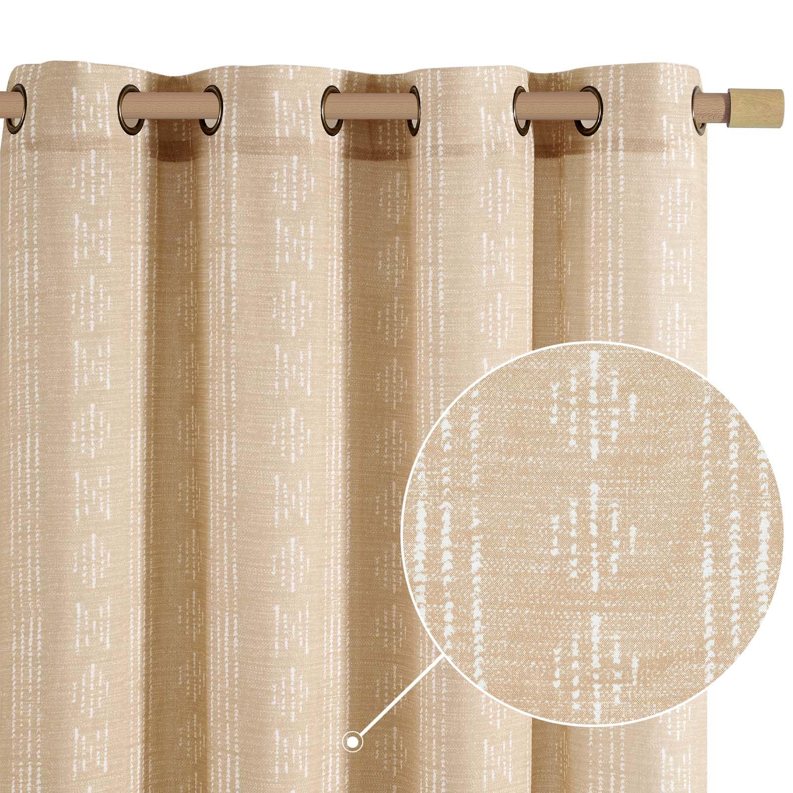 Jinchan Boho Curtains Linen Curtains For Living Room Farmhouse Beige Curtains 96 Inch Length For Bedroom Semi Sheer Drapes Geome