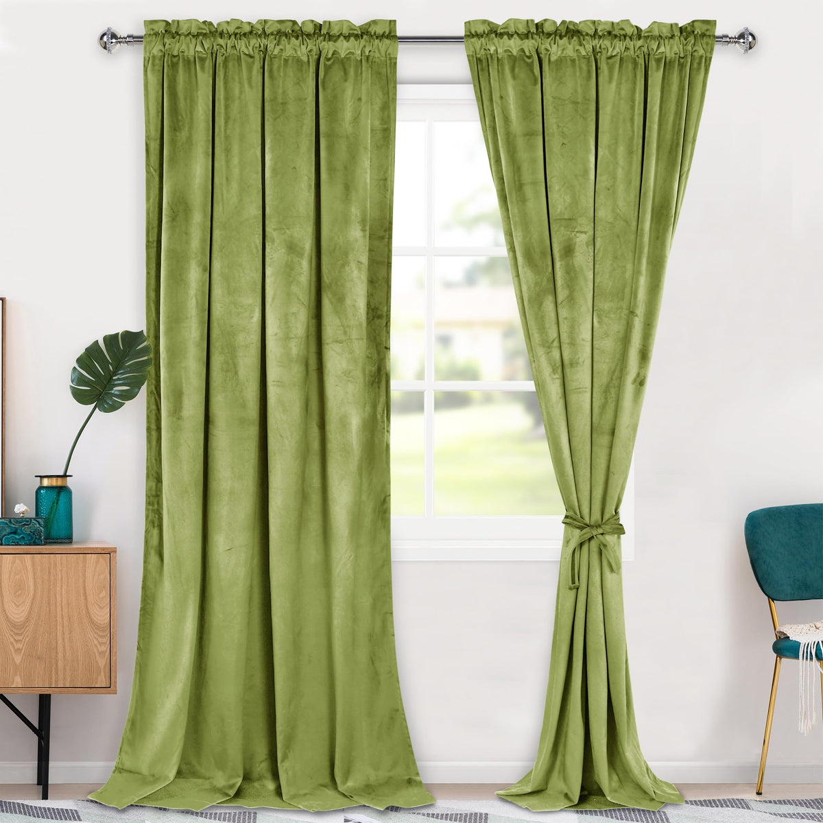 Hiasan Velvet Curtains 96 Inches-Blackout Thermal Insulated Solid Soft Curtains For Christmas Bedroom Living Room Rod Pocket Roo