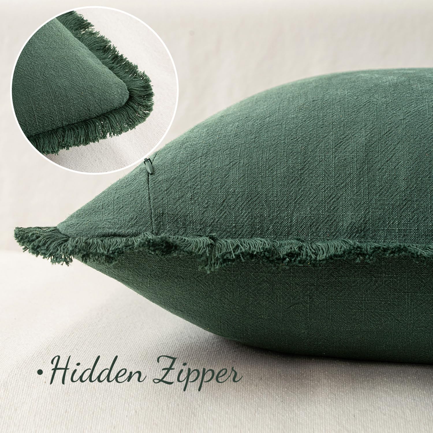 Miulee Decorative Throw Pillow Covers Neutral Linen Fringe Throw Pillows Set Of 2 Army Green Boho Farmhouse Cushion Covers With Tassels For Couch Sofa Bed Living Room Spring Home Decor 18X18 Inch