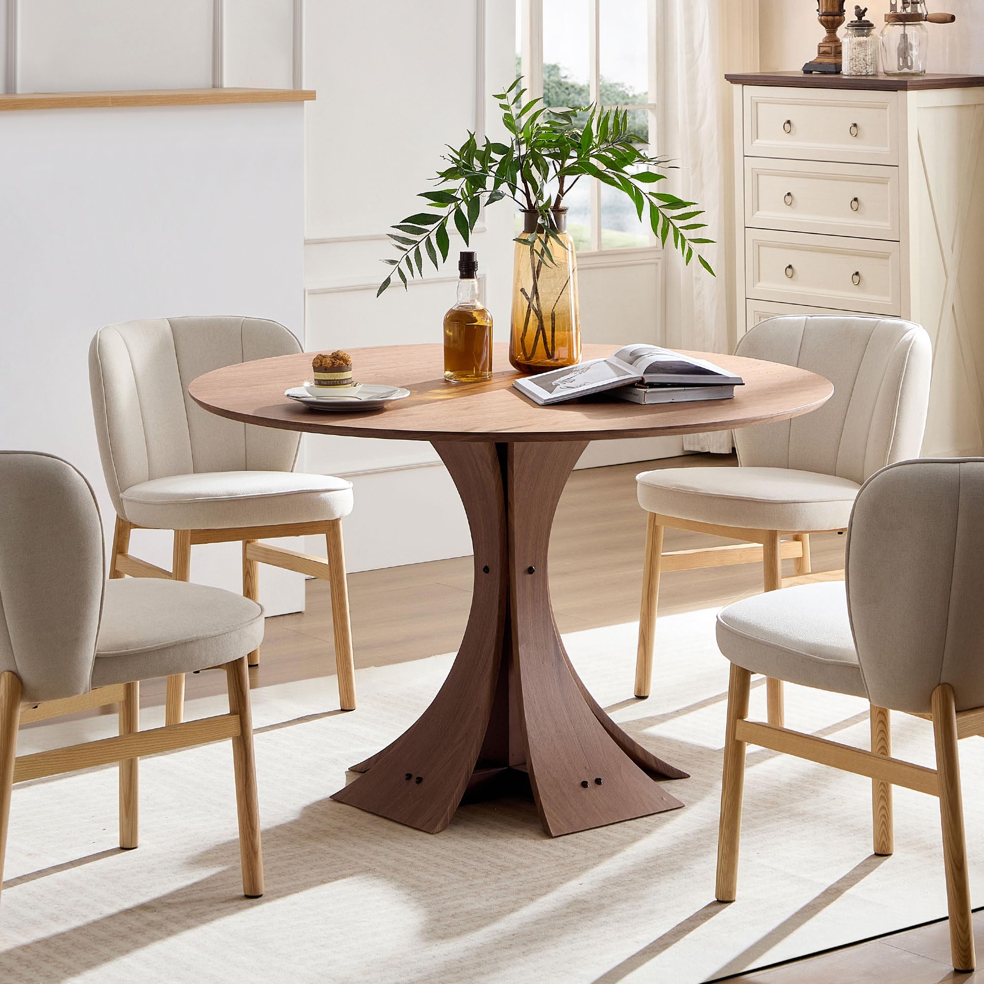 Dreamodern 47.24 Inch Dining Table For 4-6 People, Wood Round Kitchen Table For Dining Room, Kitchen, Living Room, Walnut