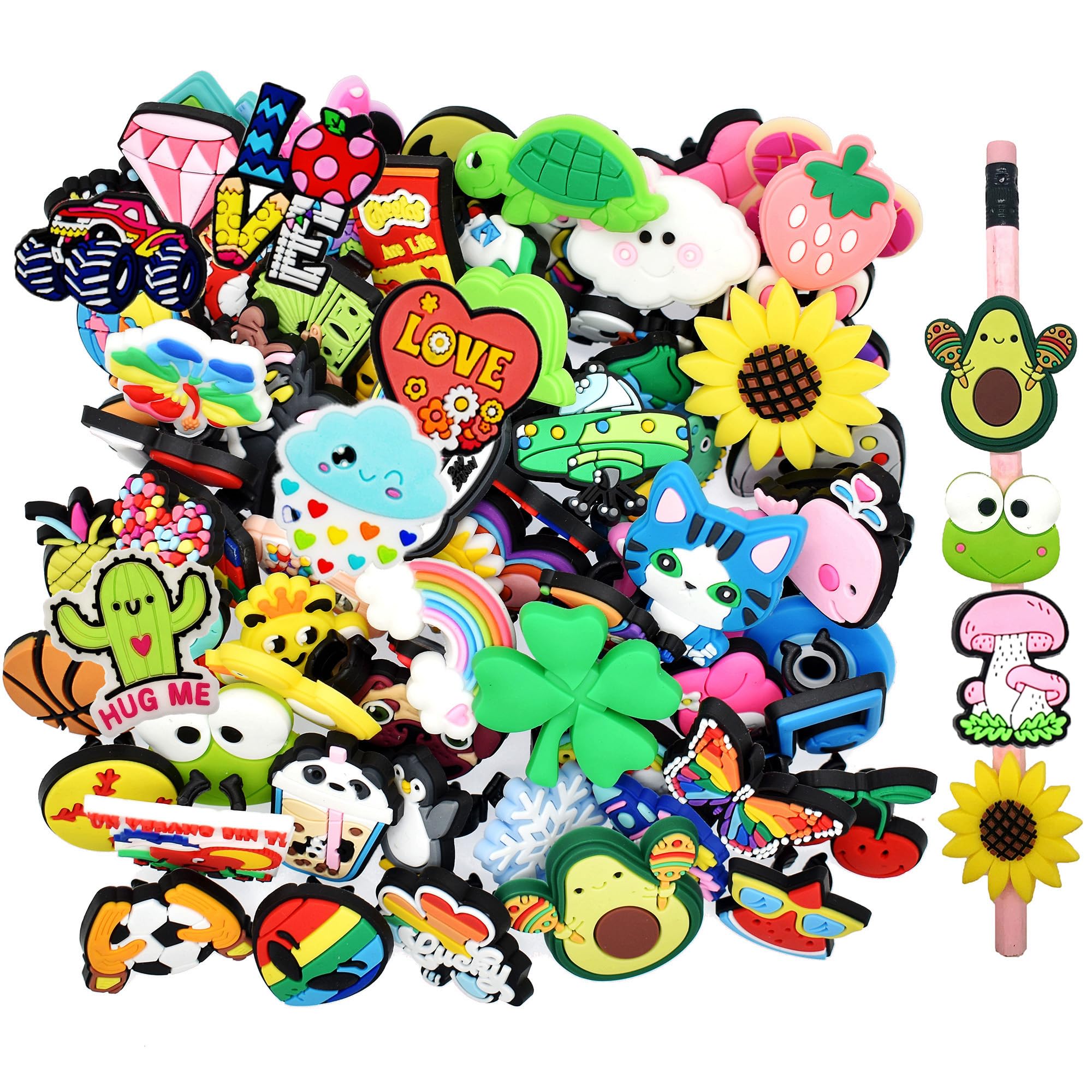 Yealqu 100Pcs Random Different Pencil Topper Decoations Cute Pvc Pencil Toppes Lovely Black Clip Pencil Decoration Accessories F