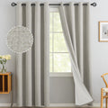 Yakamok Oatmeal Linen Curtains 100% Blackout 84 Inches Long,Room Darkening Textured Curtains for Living Room Thermal Grommet Bed