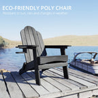 Lue Bona Folding Adirondack Chair Set Of 4, Black Hdps Fire Pit Patio Chairs Weather Resistant, Modern Plastic Outdoor Chairs With Cup Holder