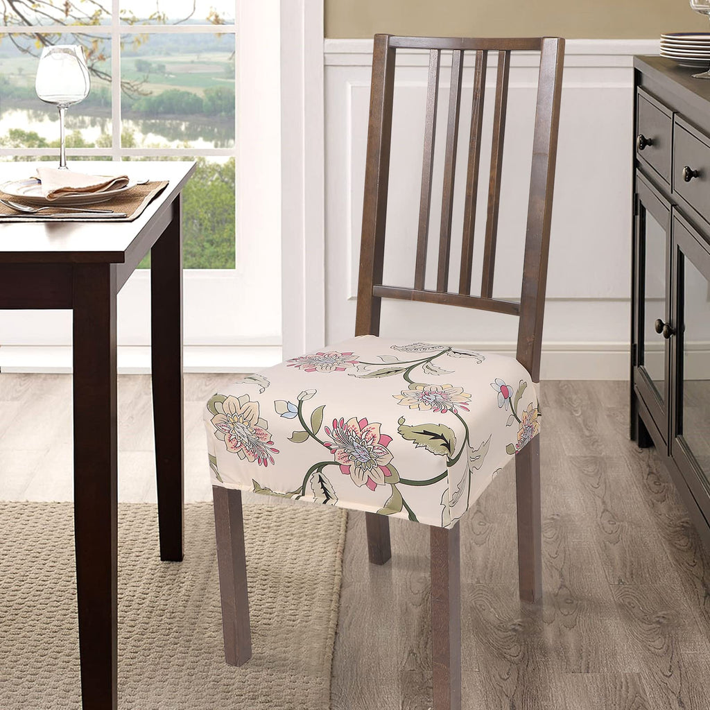 Searchi Stretch Dining Chair Seat Covers Set Of 4, Soft Removable Washable Seat Covers For Dining Chairs, Dining Room Seat Cover Protector (Rear-Covered, Brown Flowers)