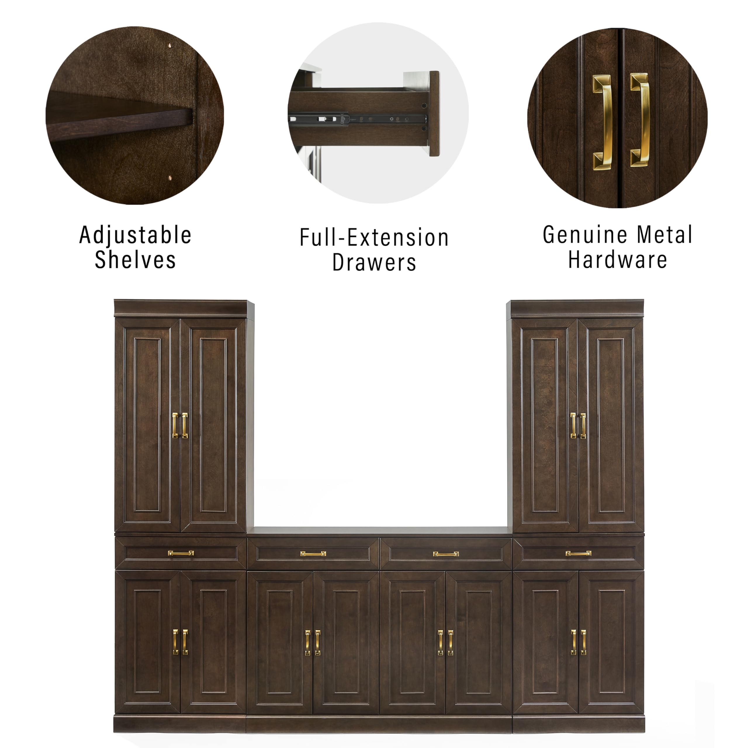 Crosley Furniture Stanton 3-Piece Traditional Sideboard Buffet Cabinet and Kitchen Storage Pantry Set, Coffee