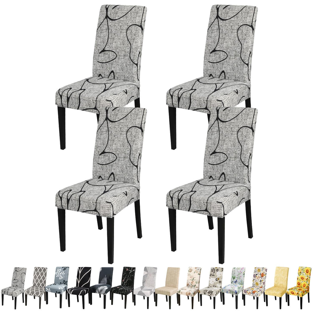 Jqinhome Pattern Chair Covers For Dining Room Set Of 4, High Stretch Removable Washable Parsons Chair Slipcover For Home Party Hotel Wedding Ceremony (4Pcs, Lotus Gray)