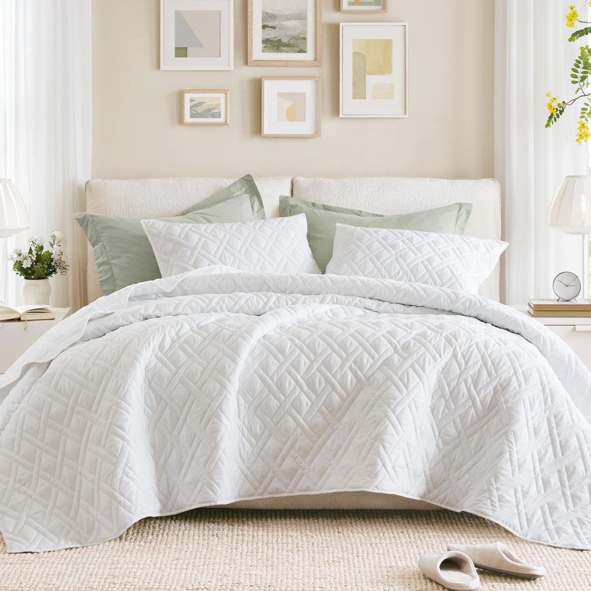 Comfort Spaces Queen Quilt Set Modern Reversible Diamond Coverlet Queen Bedding Set Cozy Quilted Winter Layer, All Season Lightw