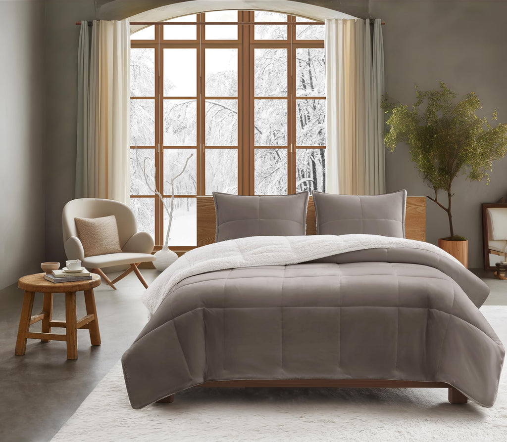 UGG Blissful Comforter Set Queen Down Alternative Polyester Light Brown Fawn