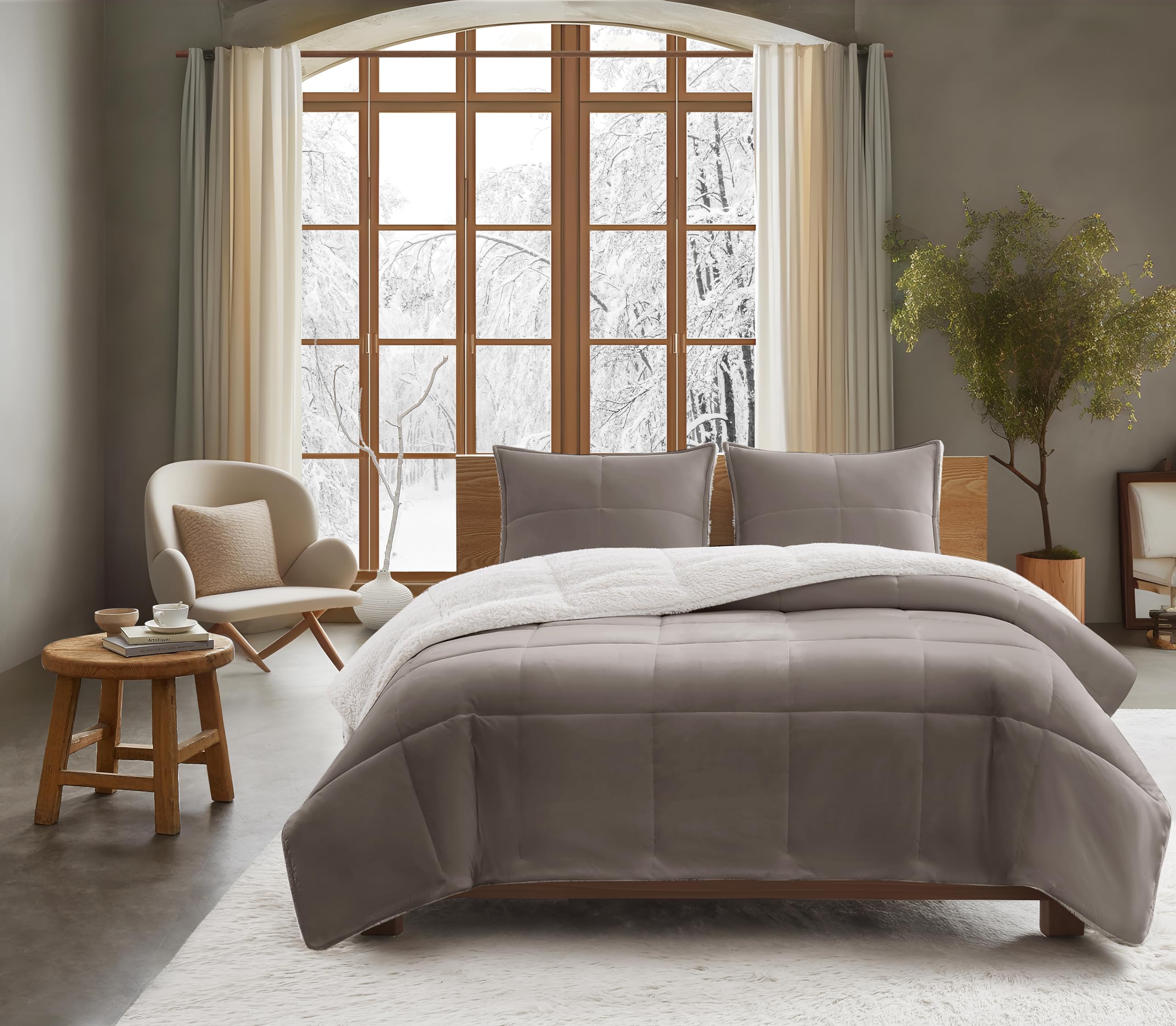 UGG Blissful Comforter Set Queen Down Alternative Polyester Light Brown Fawn