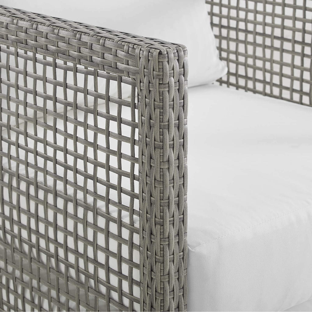 Modway Aura Outdoor Patio Wicker Rattansofa, Loveseat, Armchair And Coffee Table In Gray White