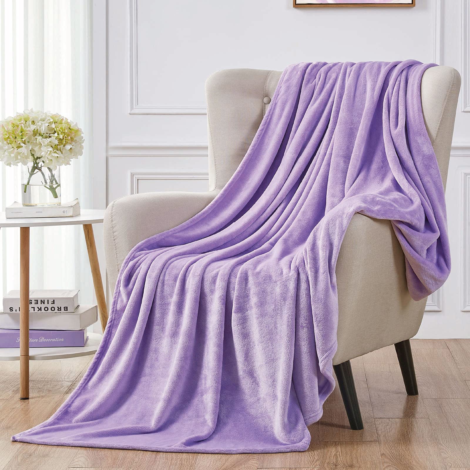 Walensee Fleece Blanket Plush Throw Fuzzy Lightweight (Queen Size 90X90 Lavender) Super Soft Microfiber Flannel Blankets For Cou