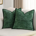 Futei Dark Green Chenille Throw Pillow Covers 18X18 Inch Set Of 2,Soft Velvet Cushion Case,Home Decor For Couch Bed Living Room