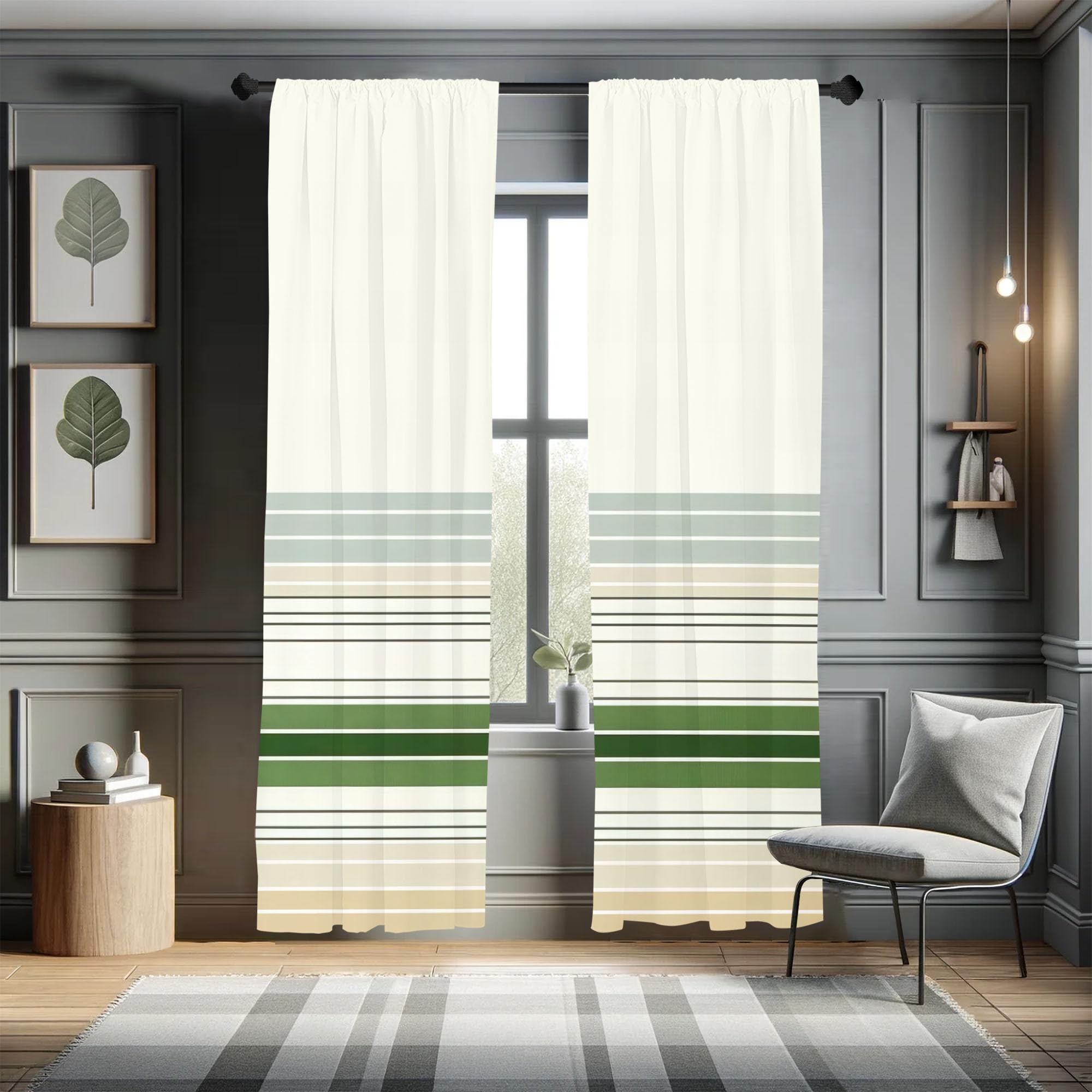 Ambesonne Boho Window Curtains Pack Of 2, Abstract Bohemian Aura Designed Modern Minimalist Stripes On Creamy Backdrop, Lightwei