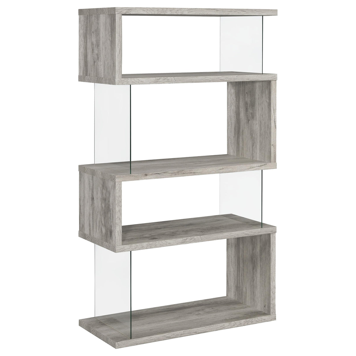 Coaster Home Furnishings Emelle 63-inch 4-Shelf Glass Panel Bookshelf Grey Driftwood