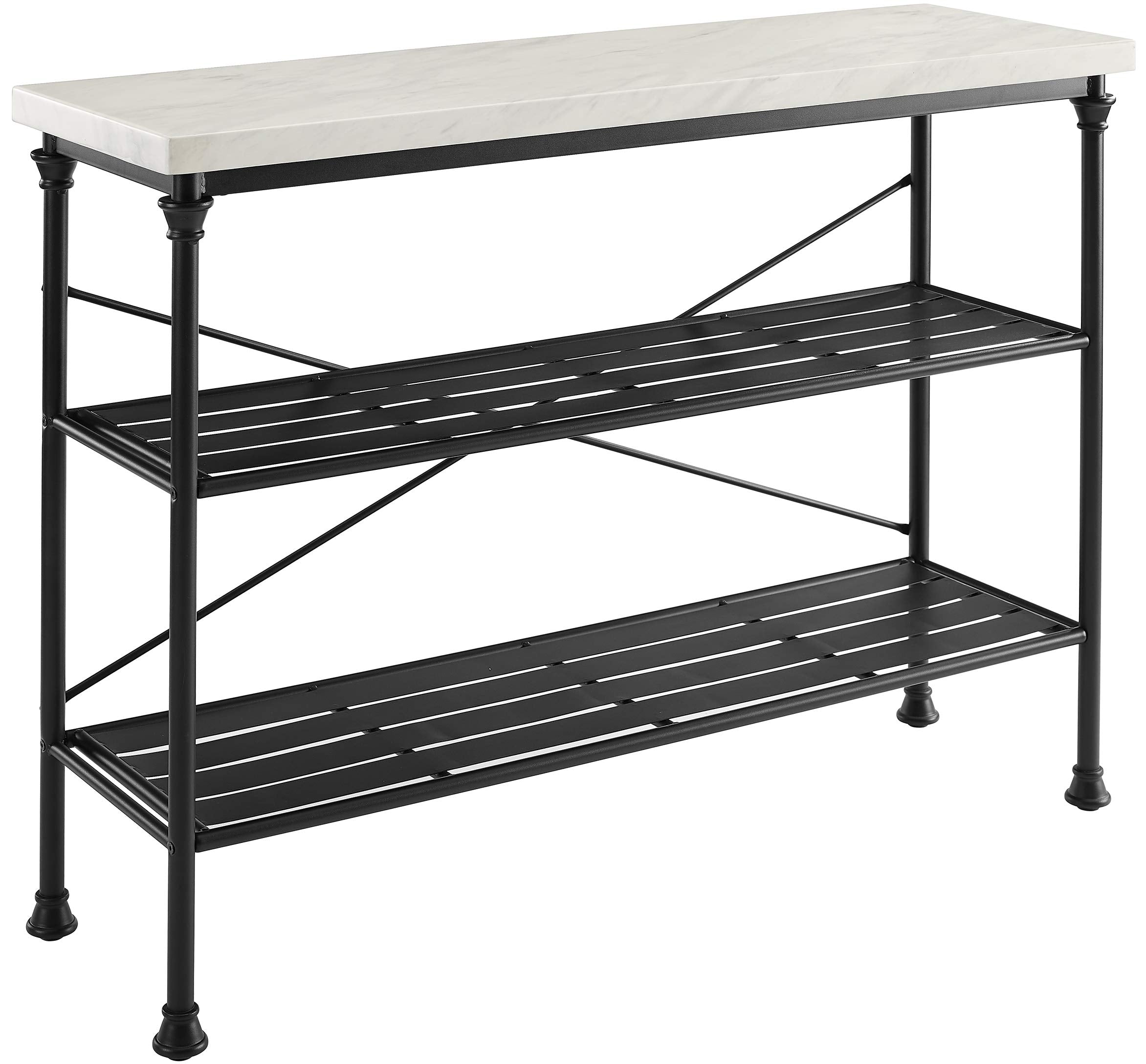 Crosley Furniture Madeleine Sofa Console Table With Storage Shelves For Hall, Entryway, Or Living Room, Steel With Faux Marble Top