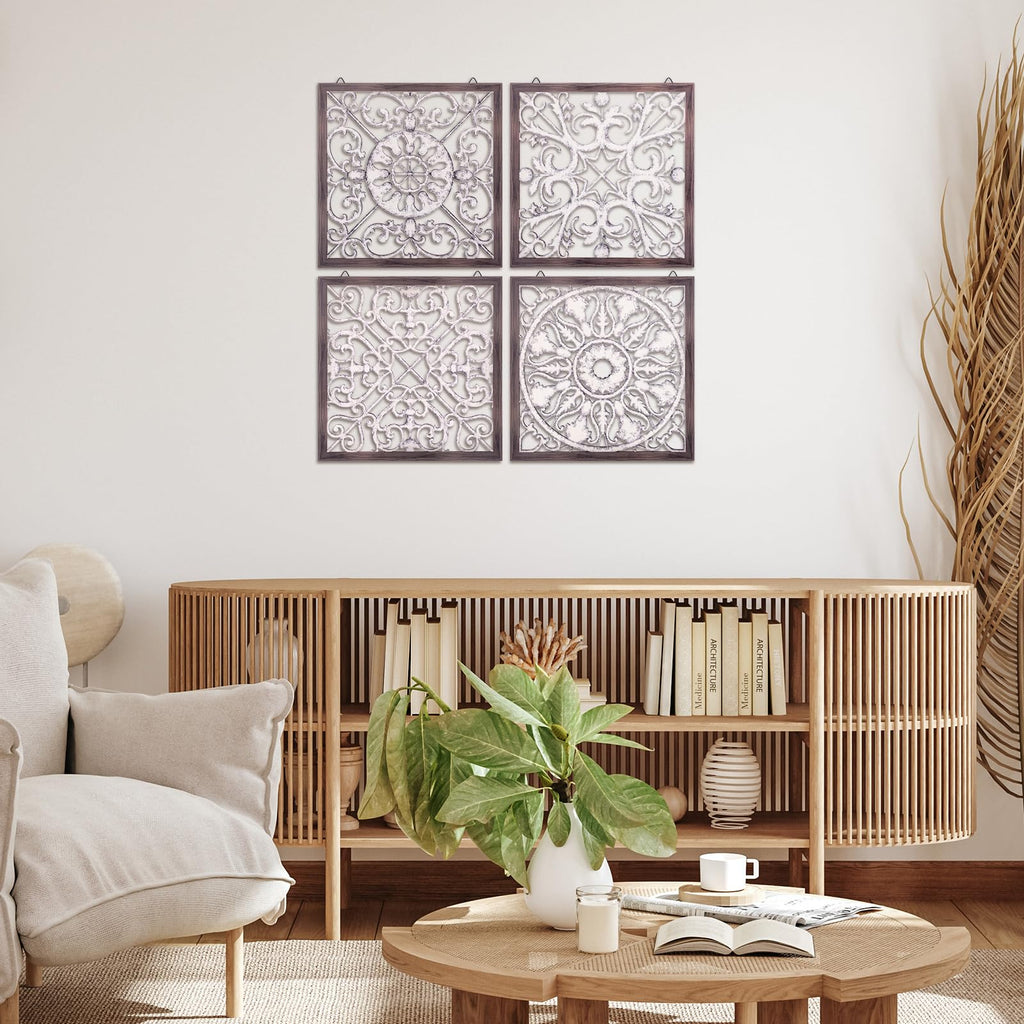 Tatuo 4 Pcs Wood Wall Art Wall Decor Farmhouse Wall Decor For Living Room Wooden Decorative Wood Panels Modern Wall Plaque For H
