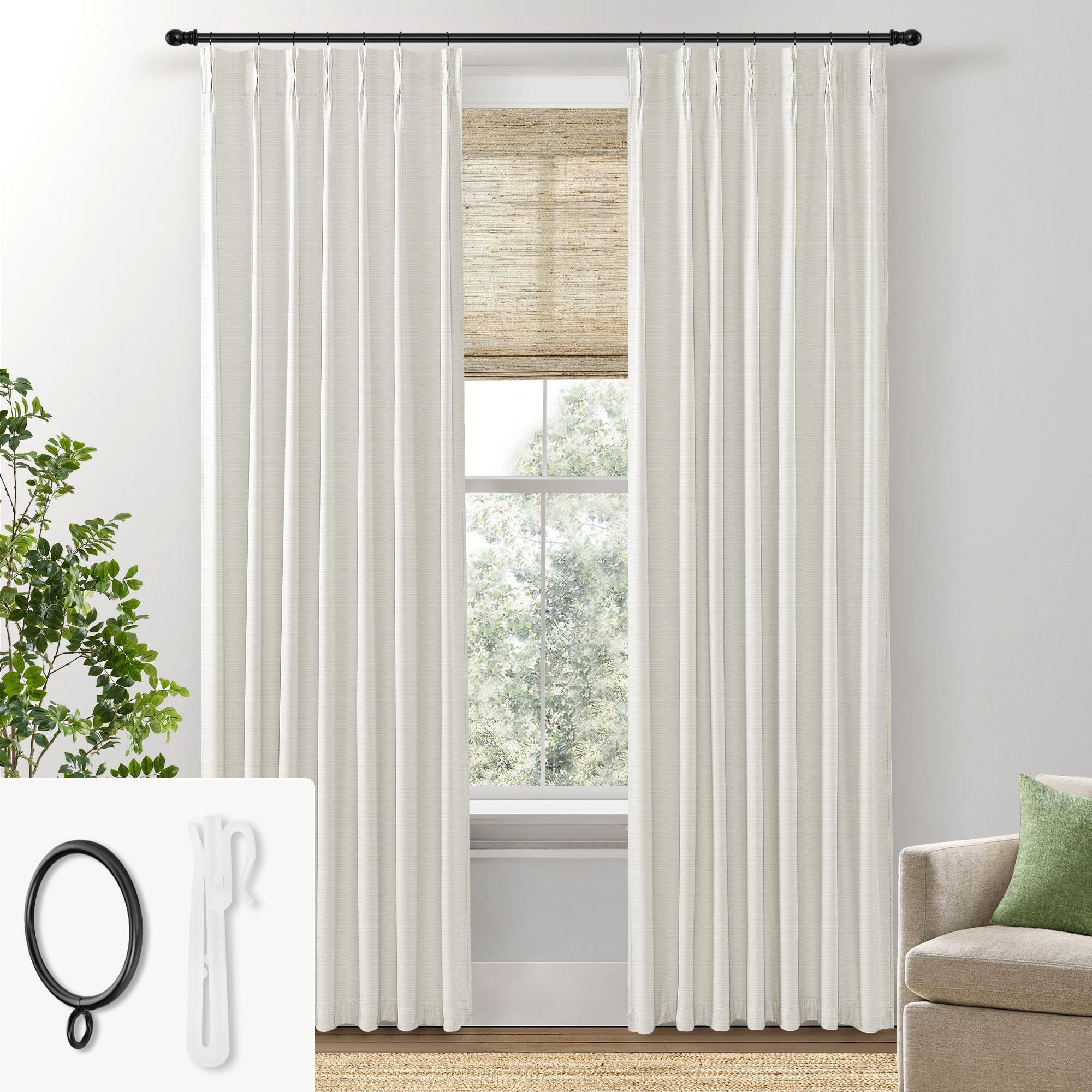 Shineland 90 Inch Curtains Long,Extra Wide Blackout Thick Linen Pinch Pleated Black Block Out Farmhouse Curtains For Living Room Bedroom 2 Panels Set