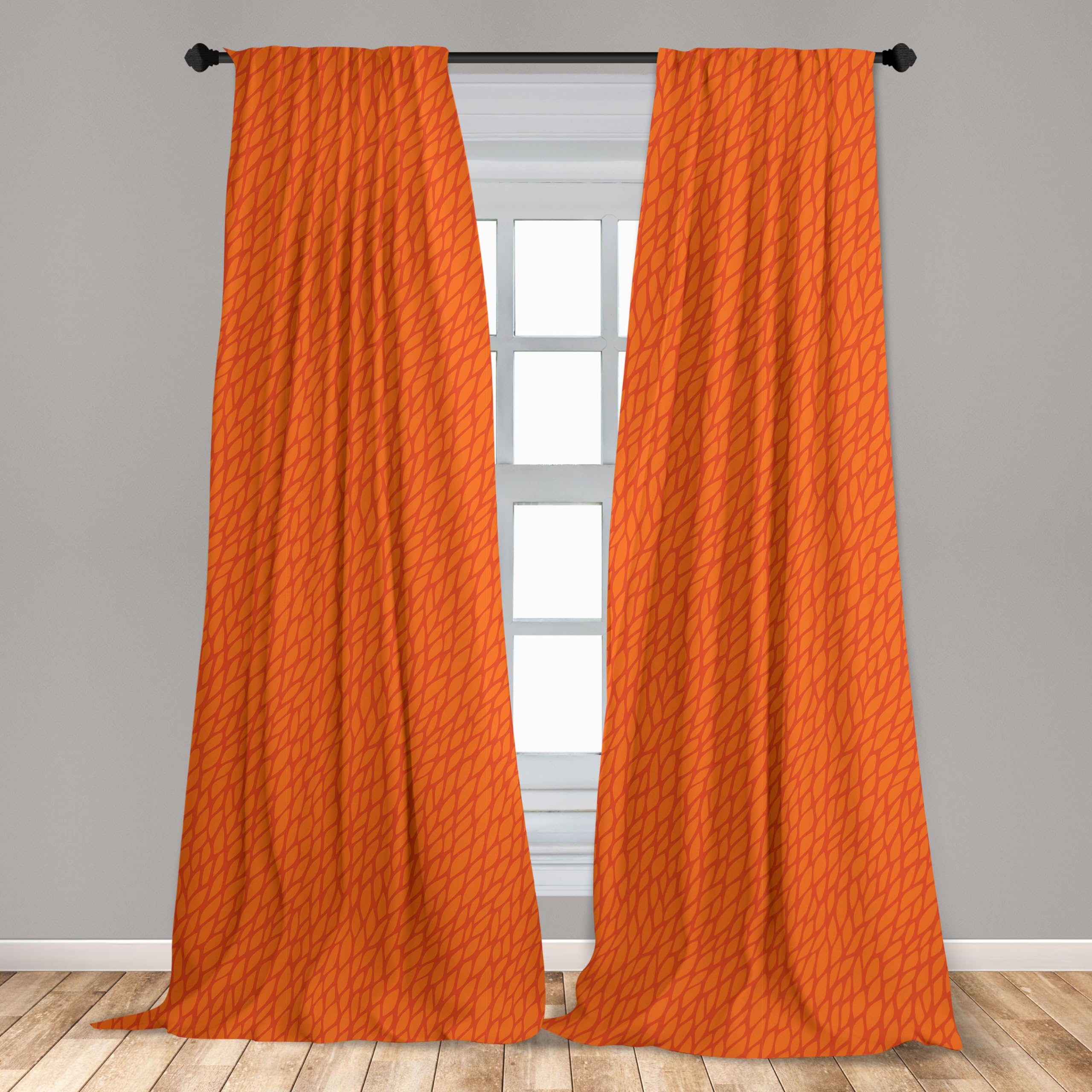 Ambesonne Burnt Orange Window Curtains Pack Of 2, Abstract Foliage Leaves Pattern Sketch Nature Growth Composition, Lightweight