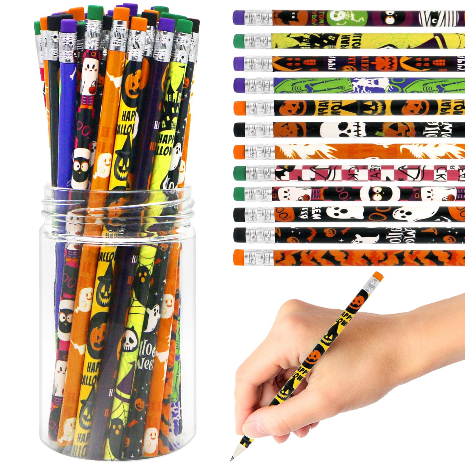 80 Pcs Halloween Pencils Bulk Assortment With Eraser, Colorful Wood Pencils In Halloween Design, Halloween Party Favors For Kids