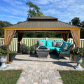 Domi Outdoor Living 12X16 Hardtop Gazebo, Wooden Coated Aluminum Frame Canopy With Galvanized Steel Double Roof, Outdoor Permane