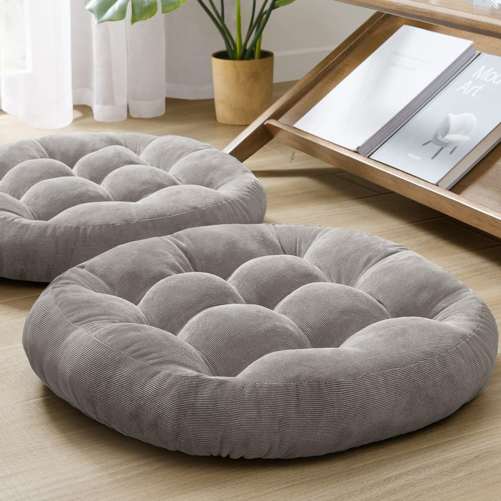 Meditation Floor Pillow Set Of 2, Round Large Pillows Seating For Adults, Tufted Corduroy Floor Cushion For Tatami Living Room,