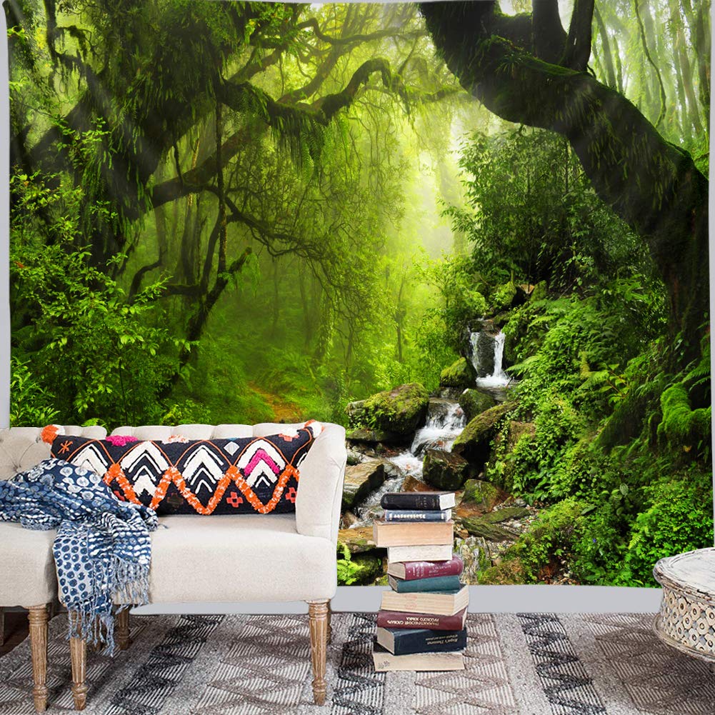 Llamazing Forest Tapestry Home Decor Landscape Tapestry Living Room Bedroom Decoration Tapestry Magic Tapestry Curtain (Green Cr