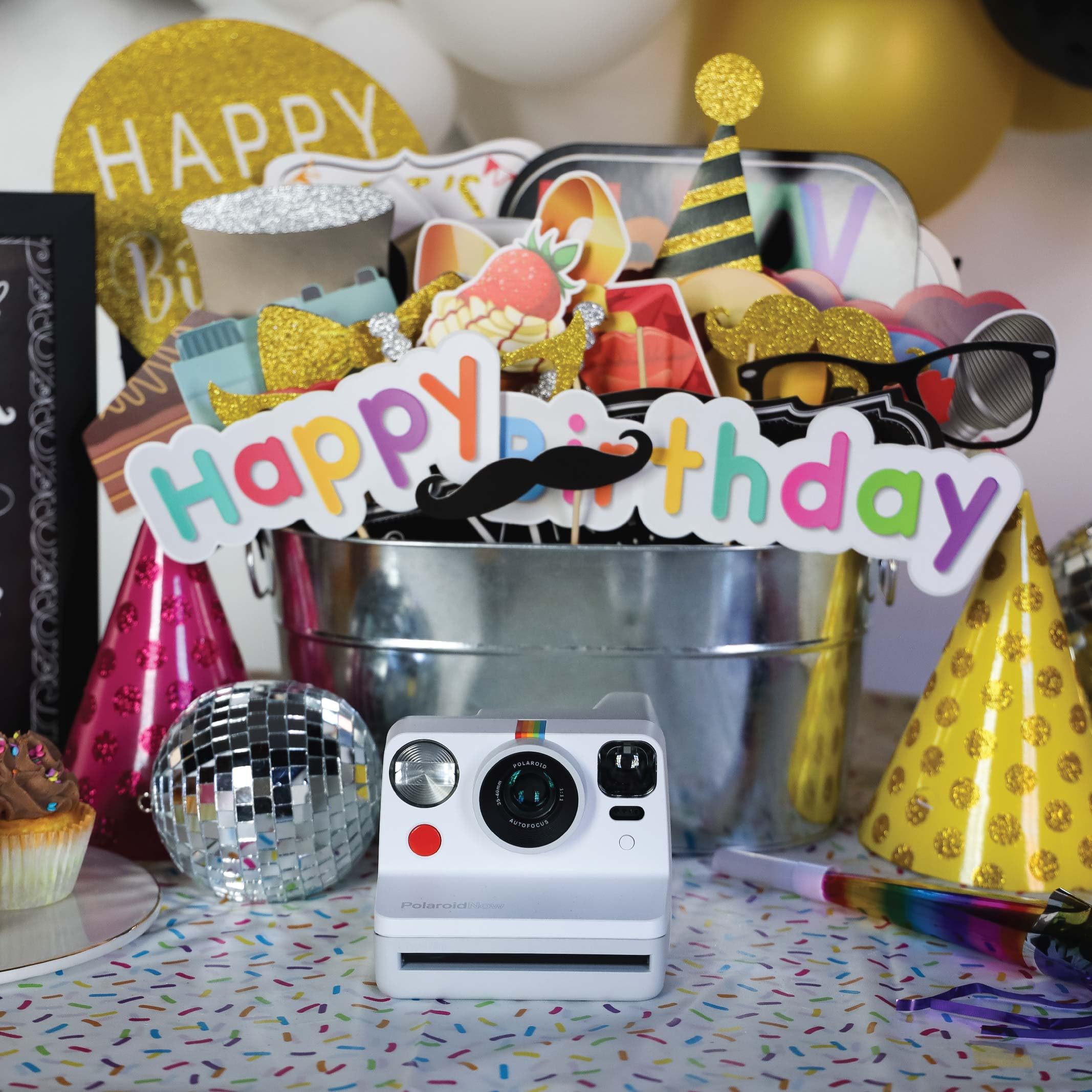 Birthday Photo Booth Props - 41-Pc Photo Prop Kit With 8 X 10-Inch Sign, 60 Adhesive Pads, 45 Sticks - Birthday Photo Props - Bi