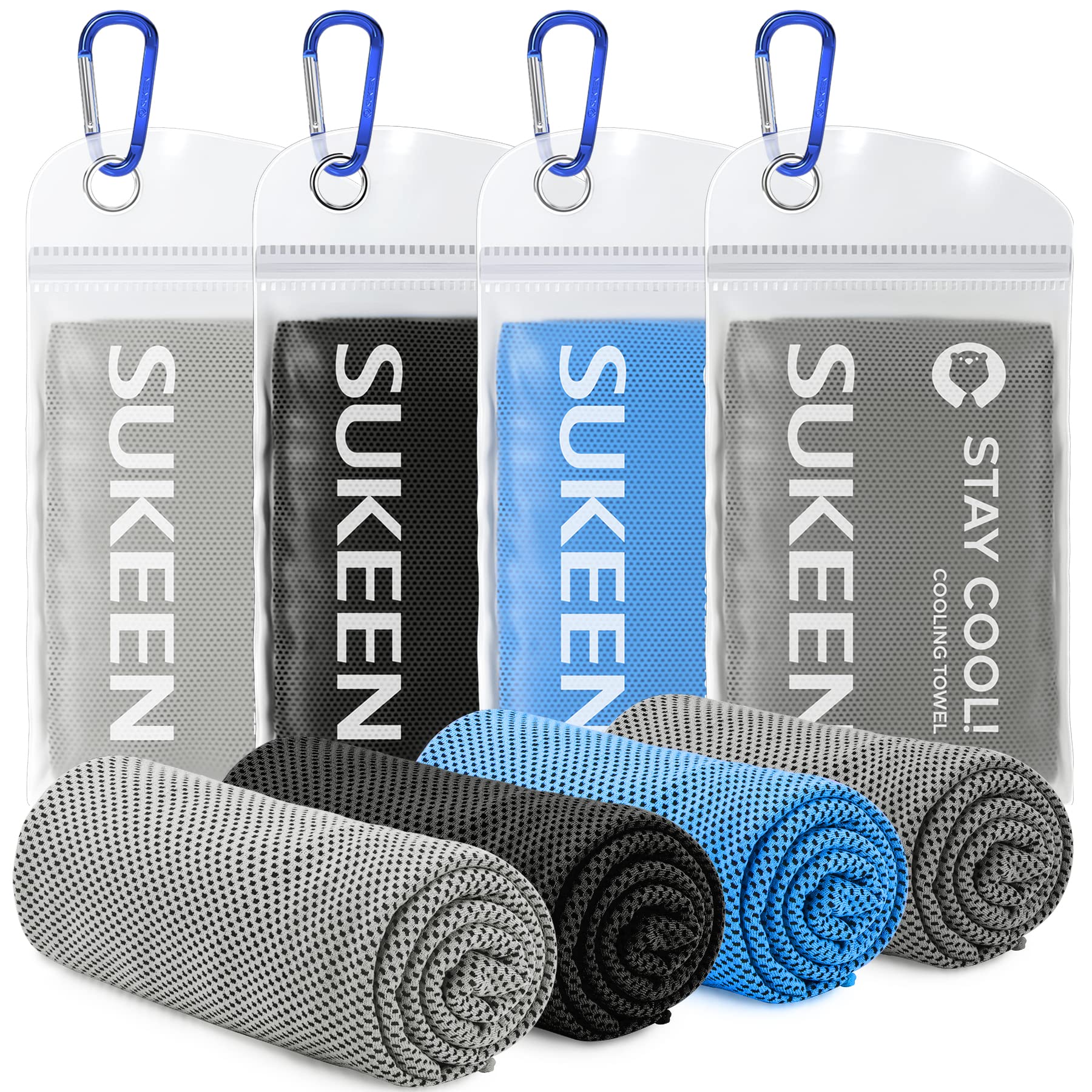 Sukeen [4 Pack Cooling Towels (40x12),Ice Towel,Soft Breathable Chilly Microfiber Towel for Yoga,Sport,Running,Gym,Workout,Campi