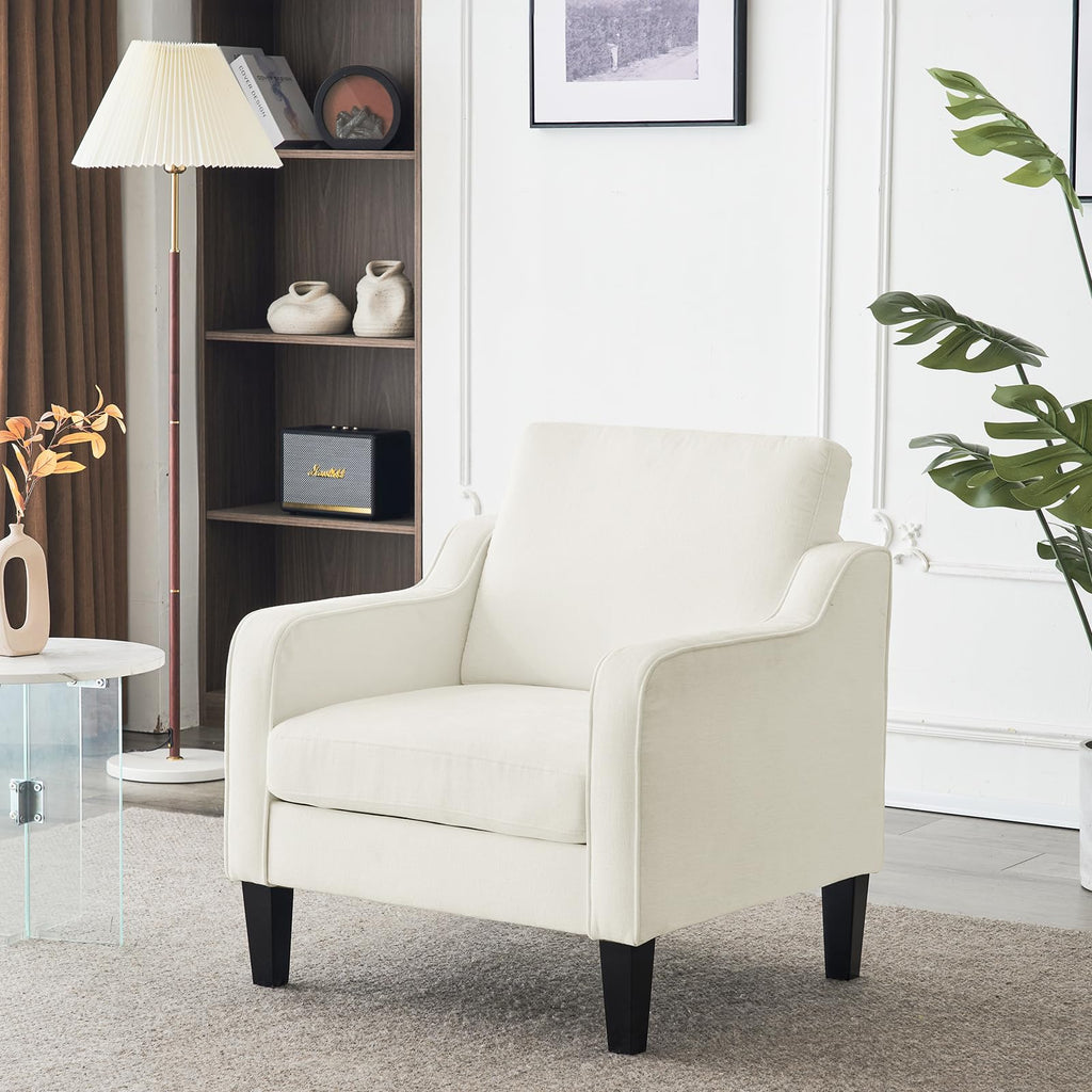Vingli Accent Chairs For Living Room Chairs Reading Chair Mid Century Modern Chair Soft Chenille Sofa Chair Upholstered Arm Chair Comfy Chair Side Chair (Creamy White Chenille)