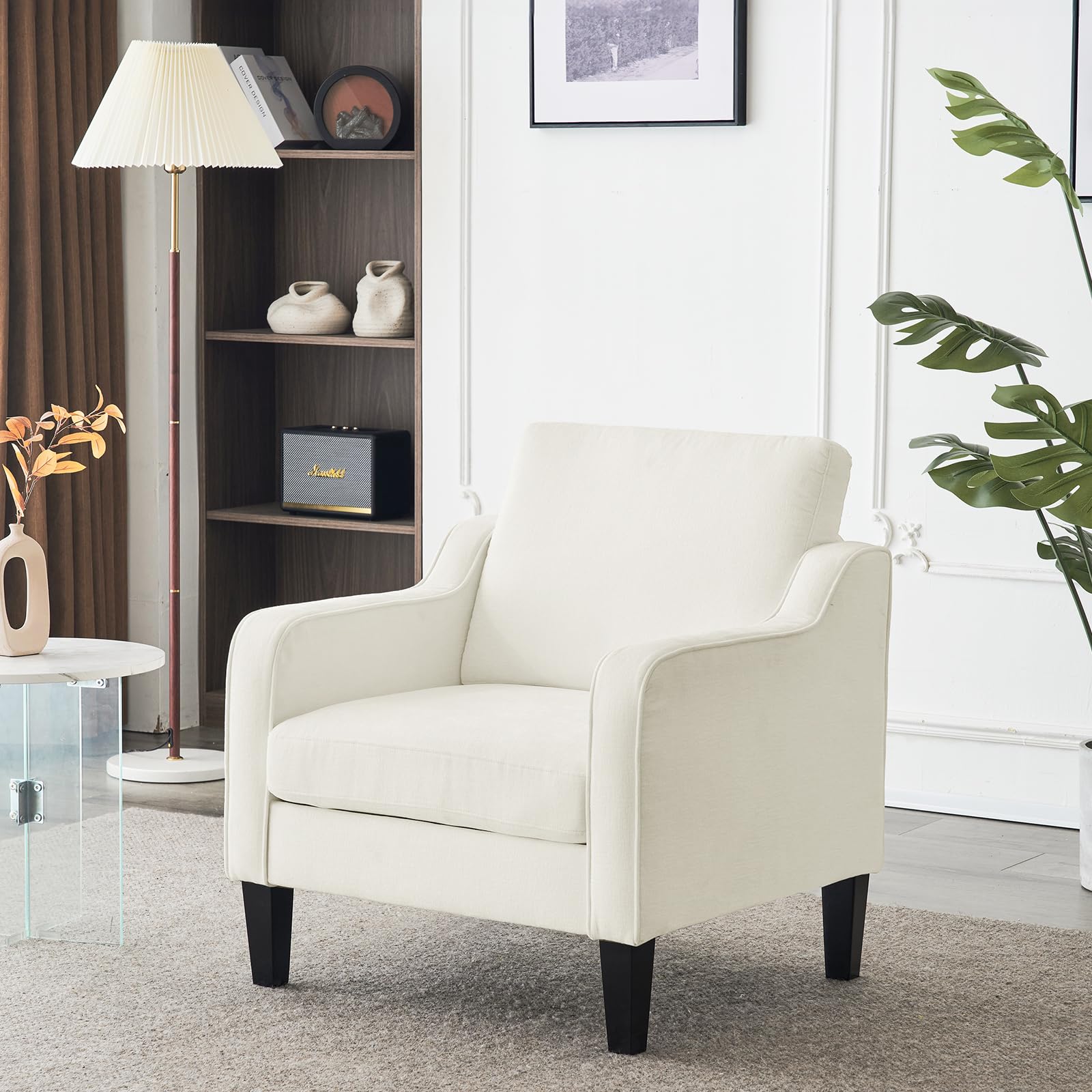 Vingli Accent Chairs For Living Room Chairs Reading Chair Mid Century Modern Chair Soft Chenille Sofa Chair Upholstered Arm Chair Comfy Chair Side Chair (Creamy White Chenille)