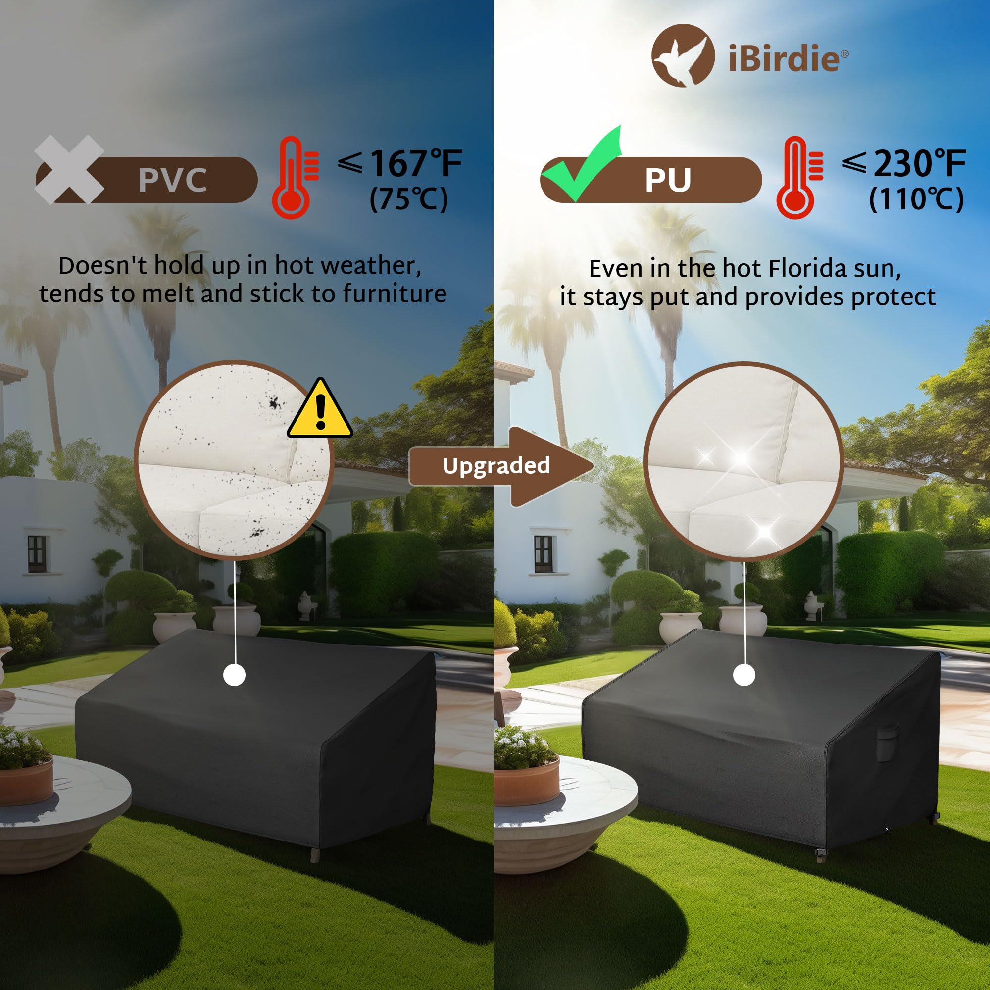 Ibirdie Patio Furniture Sofa Covers 60W X 34D X 30H 2-Seater Inch Outdoor Waterproof Couch Loveseat Bench Cover, Black