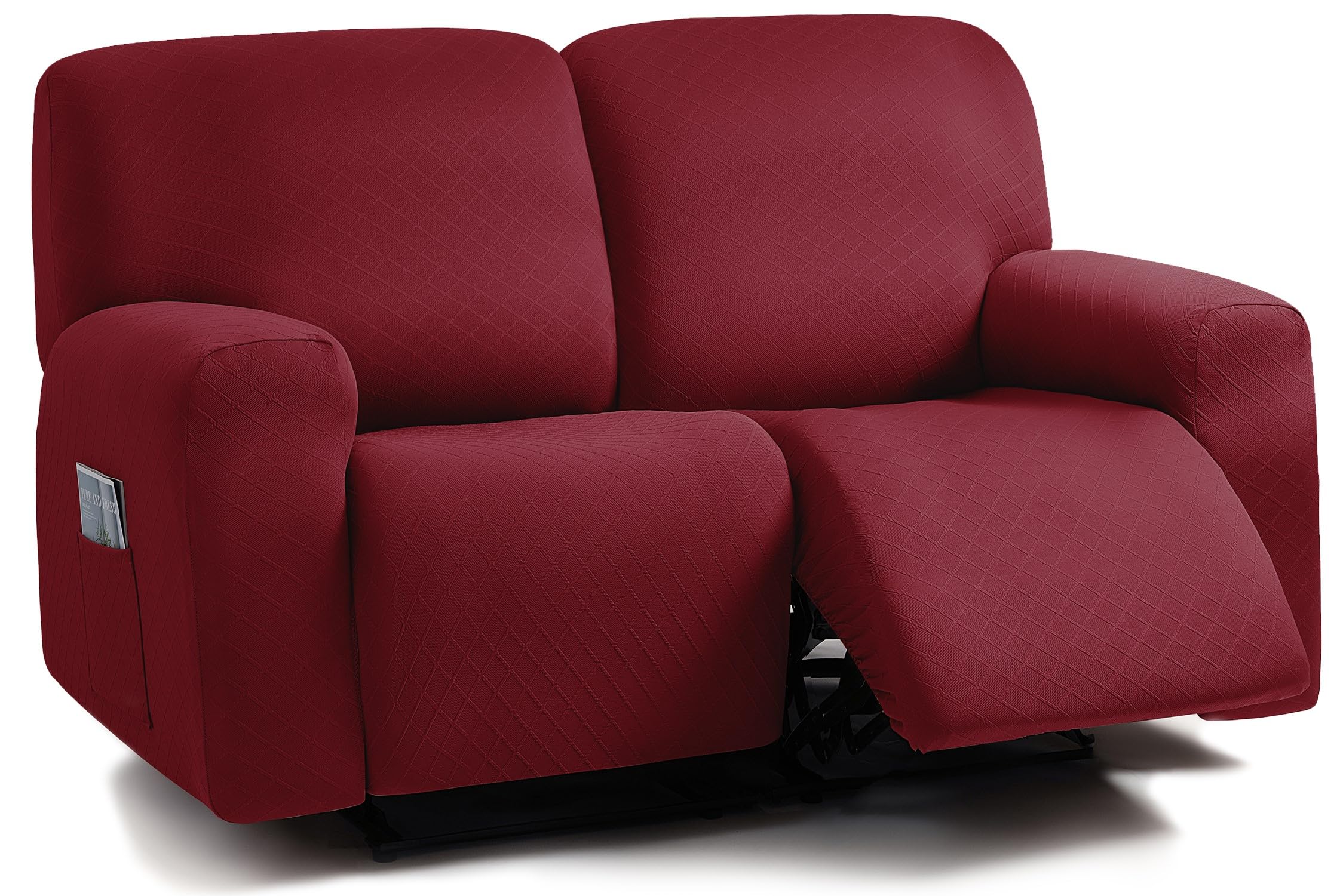 ULTICOR Squared Jacquard Design, Reclining Loveseat Slipcover, 48'' - 65'' L, 2 seat 6-Piece Loveseat Recliner Cover,Loveseat Re