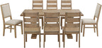 Crosley Furniture Joanna 9-Piece Modern Farmhouse Dining Table Set for 8 with 6 Ladderback and 2 Upholstered Chairs, Rustic Brown/Creme