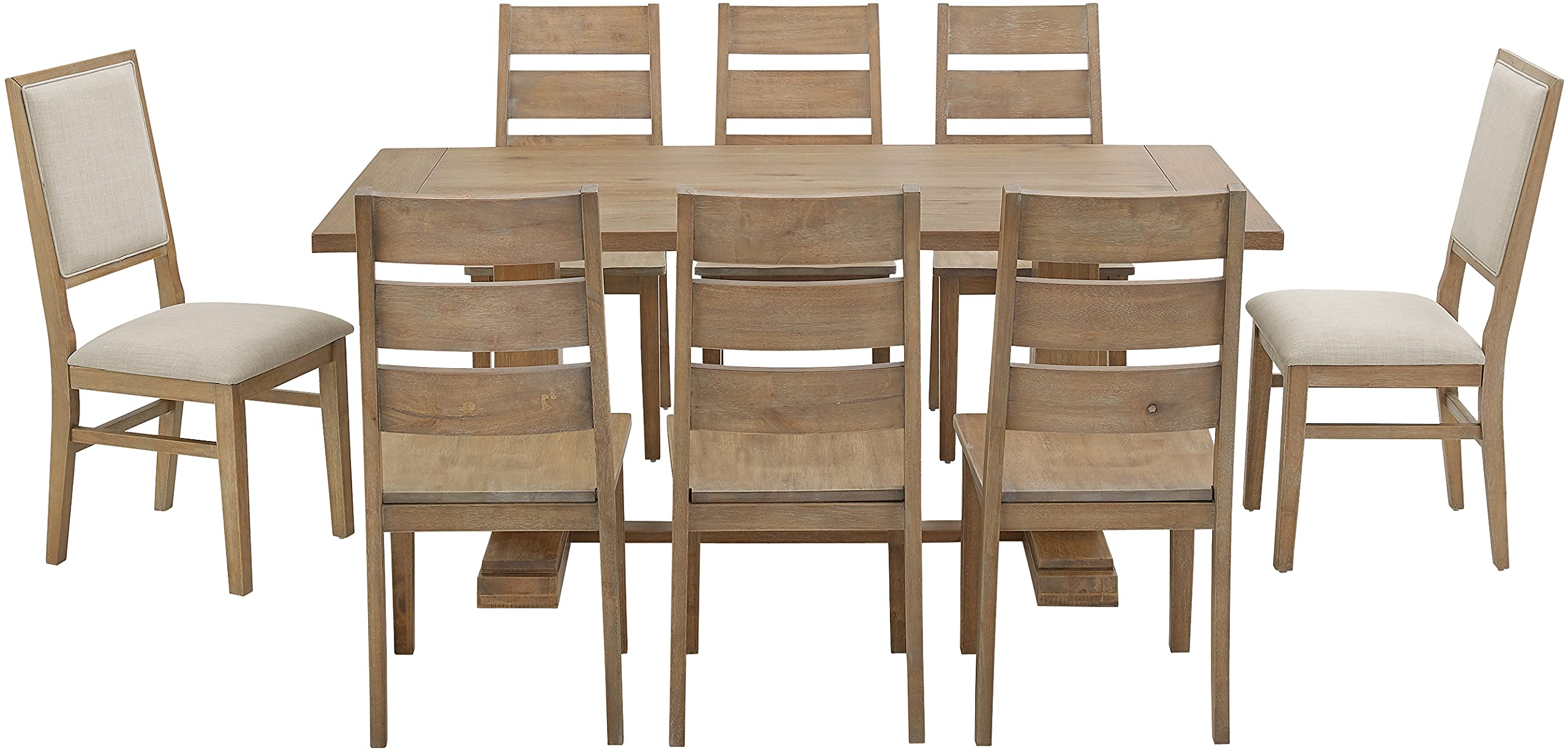 Crosley Furniture Joanna 9-Piece Modern Farmhouse Dining Table Set for 8 with 6 Ladderback and 2 Upholstered Chairs, Rustic Brown/Creme