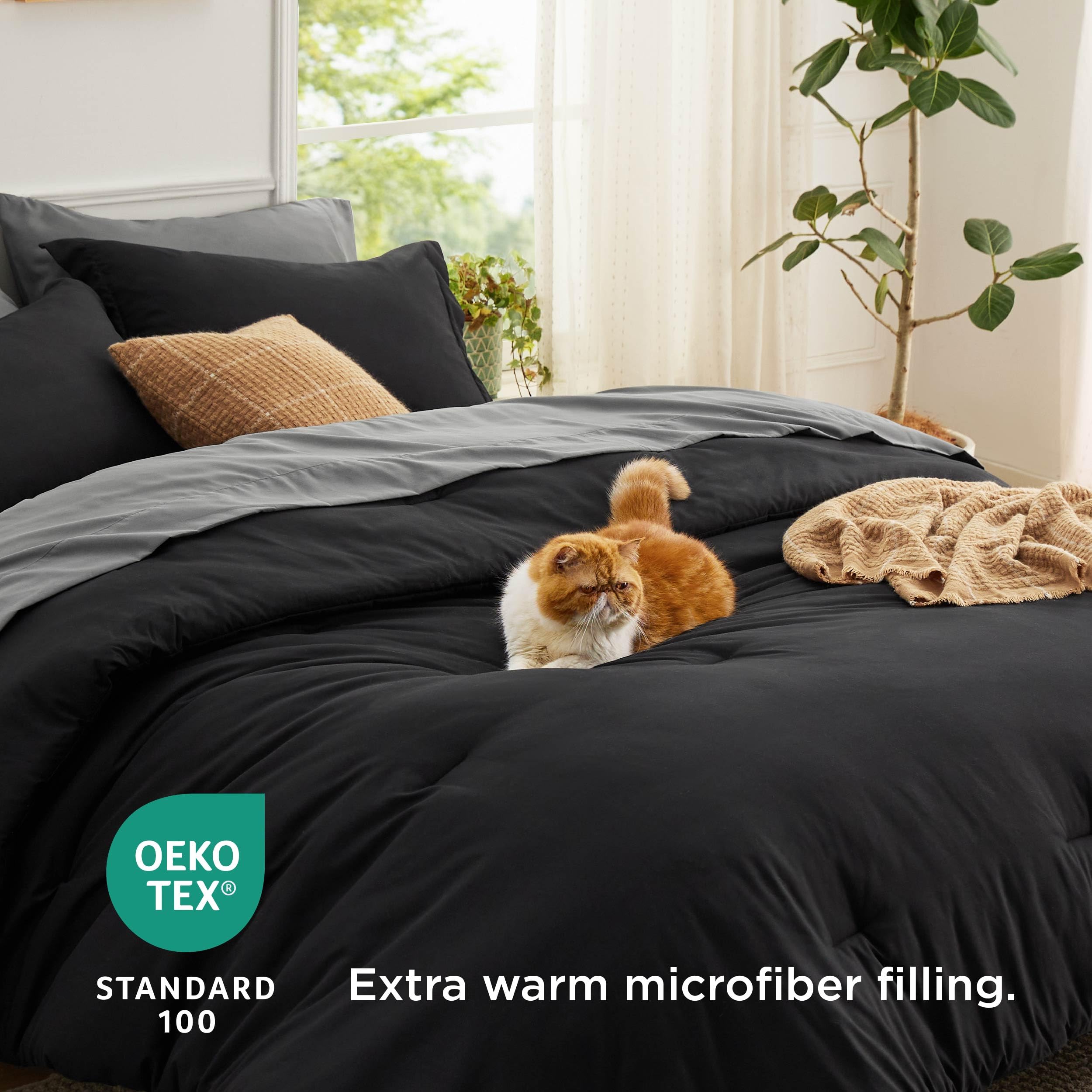 Bedsure Black And Grey Twin Comforter Set Black And Grey And Grey, 5 Pieces Lightweight Twin Bedding Sets Boho, Bed In A Bag With Comforter, Sheets, Pillowcase & Sham