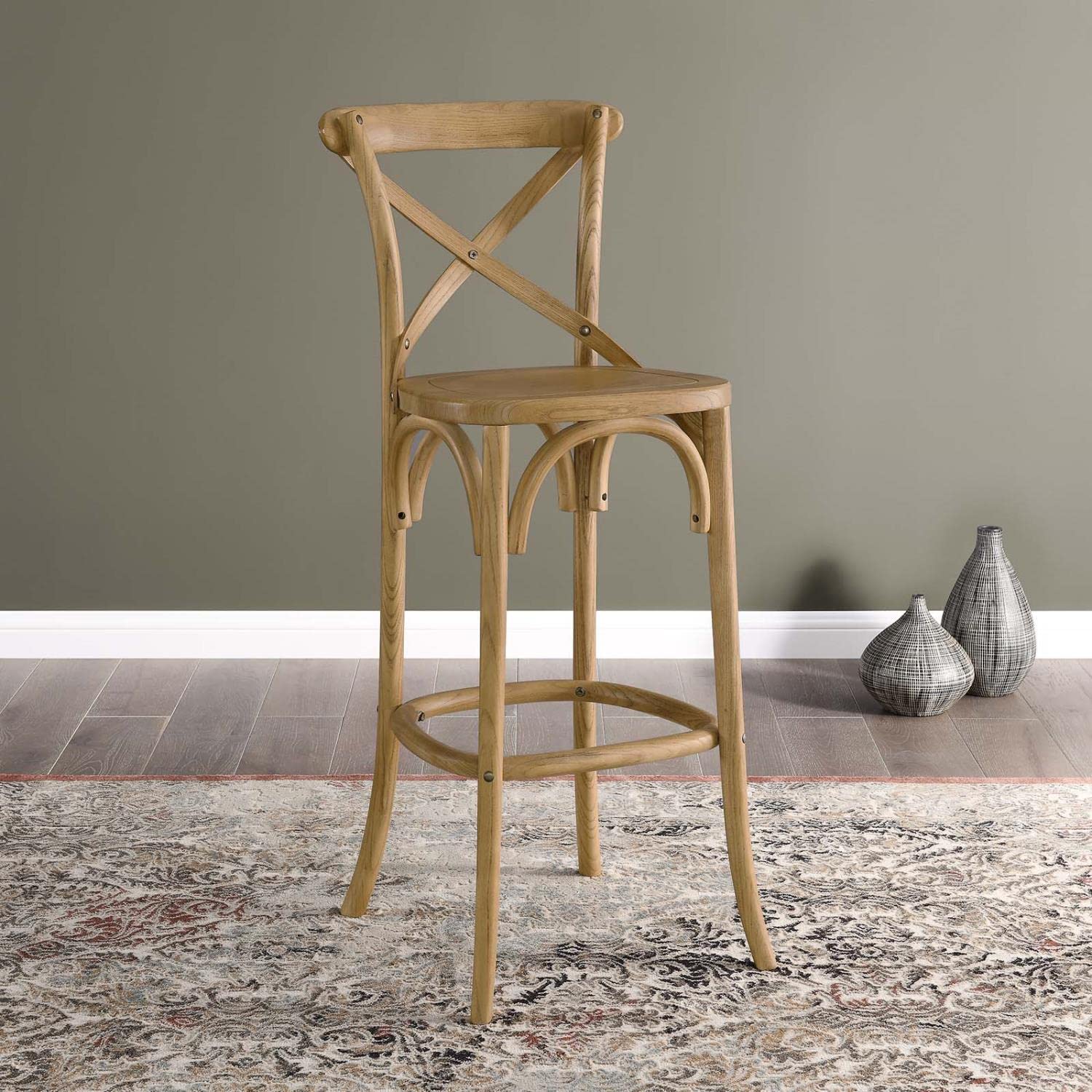 Modway Gear X-Back Wood Bar Stool In Natural