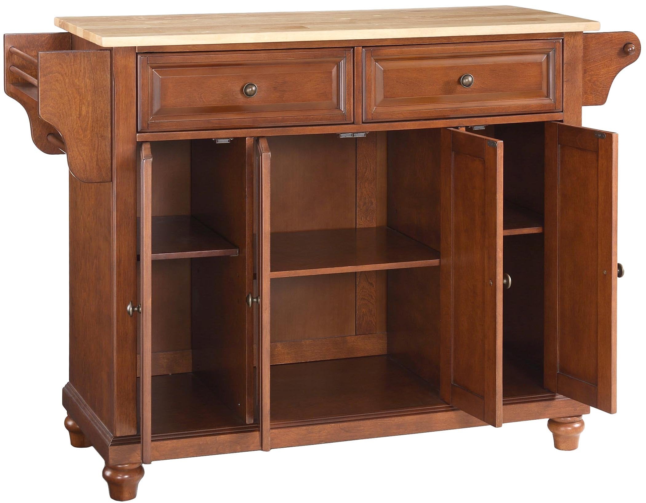 Crosley Furniture Cambridge Wood Top Rolling Kitchen Island Storage Cart, Microwave Stand, Spice Rack, Cherry