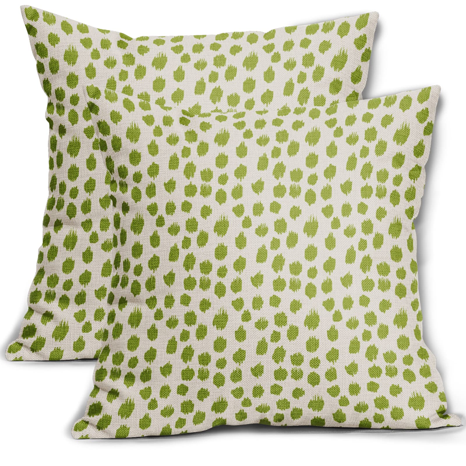 Lime Green Cream Pillow Covers 16X16 Set Of 2 Boho Design Polka Dot Throw Pillows Modern Brush Strokes Print Decorative Outdoor