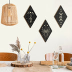 Ferraycle 3 Pcs Rustic Boho Wall Decor Moon Phases Butterfly Wall Art Stars Moon Decor Minimalist Room Decor Wooden Gothic Witch